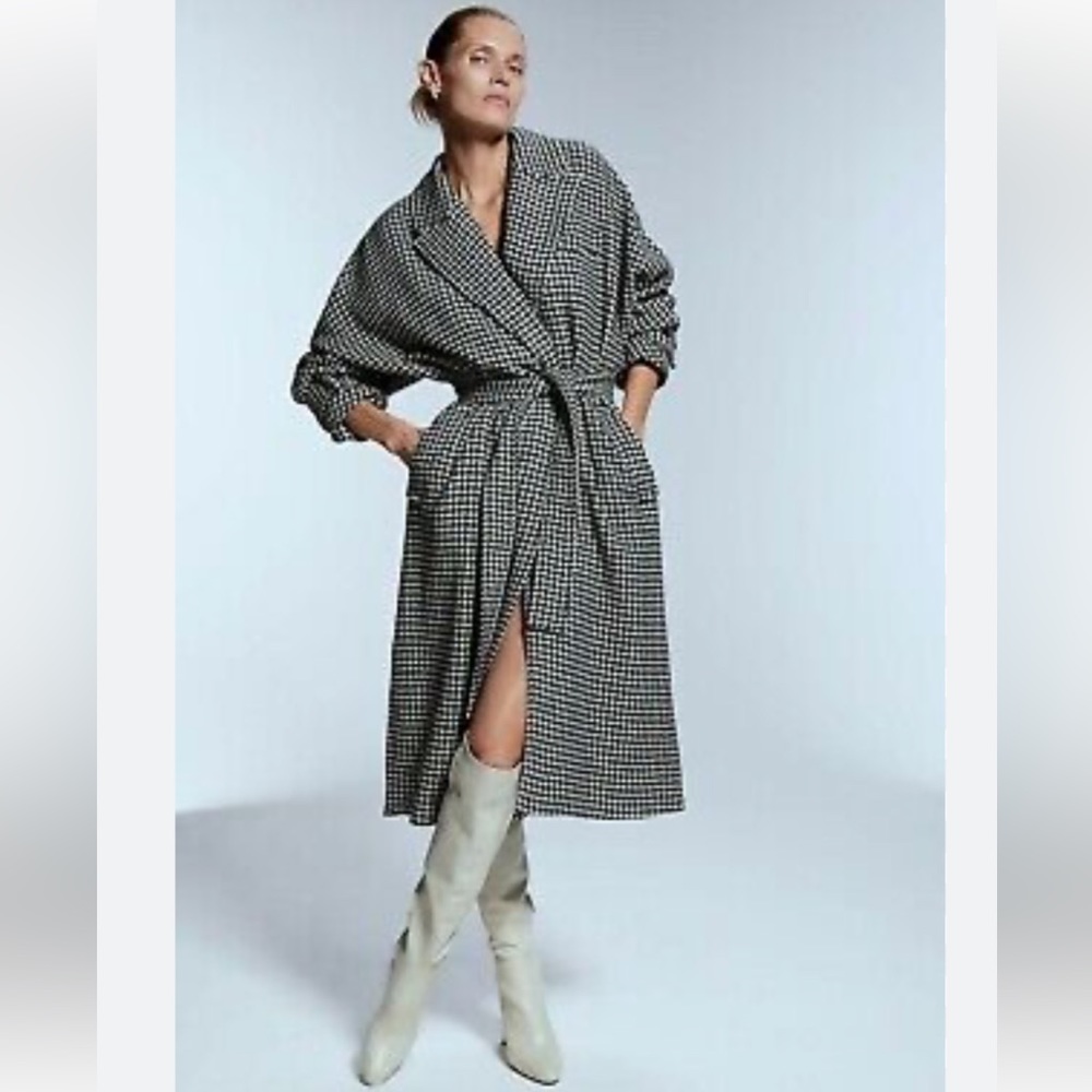 Zara houndstooth wrap coat